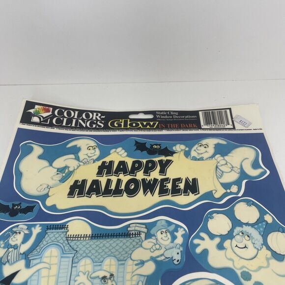 VTG Halloween Window Clings Glow In The Dark Pumpkins Ghosts Spider 2 sheets - Picture 3 of 12